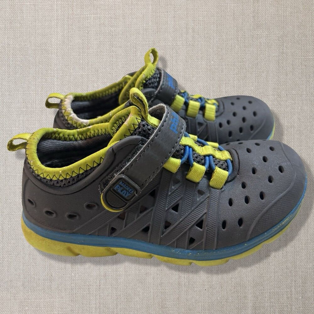 Stride Rite Made2Play Phibian Water Shoes Gray Lime Toddler Size 9 Play